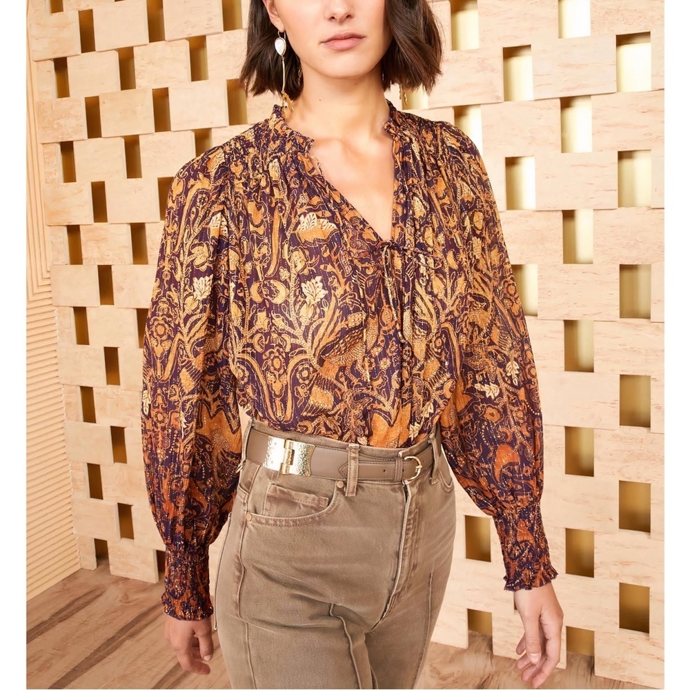 NWT Ulla Johnson Long-Sleeve Floral Metallic Ida Blouse